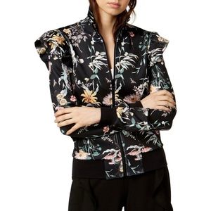 Bar III Floral Ruffled Zip Up Jacket, Size Medium